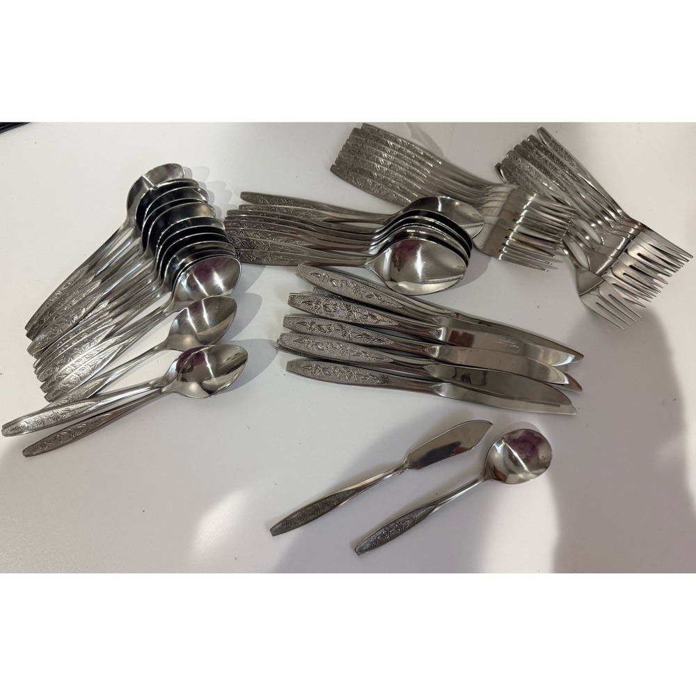 50 Vtg Superior‎ Stainless RADIANT ROSE USA Flatware Silverware NWOB